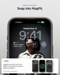 ACS09918 - iPhone 17 Air Thin Fit (MagFit) in Gunmetal showing magfit compatible. snap into magfit. upgrade your daily carry with magfit to unlock more with the spigen ecosystem