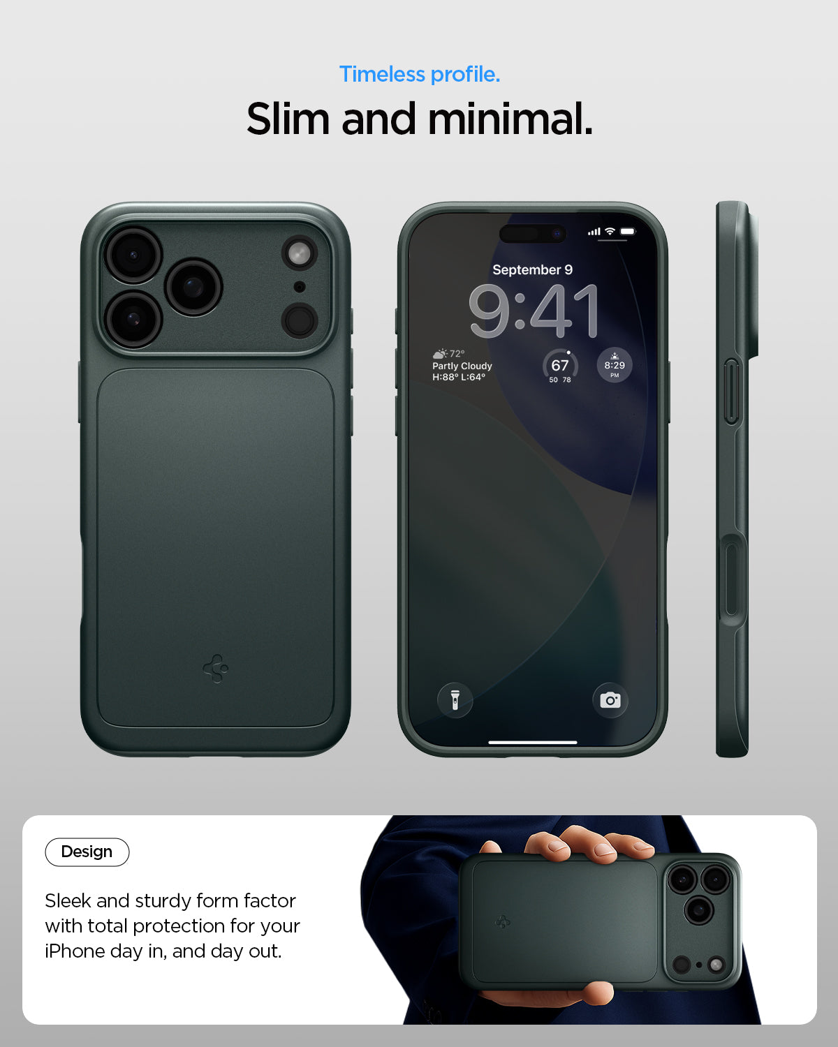 ACS09935 - iPhone 17 Pro Thin Fit (MagFit) in Abyss Green check timeless profile. slim and minimal. Design. Sleek and sturdy form factor with total protection for your iPhone day in and day out.