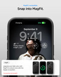ACS09879 - iPhone 17 Pro Max Thin Fit (MagFit) in black showing magfit compatible. snap into magfit. upgrade your daily carry with magfit to unlock more with the spigen ecosystem