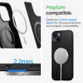 ACS03680 - iPhone 13 Mini Case Mag Armor in black showing the magsafe compatible. Optimum 2.2mm added depth for strong protection and magnet compatibility