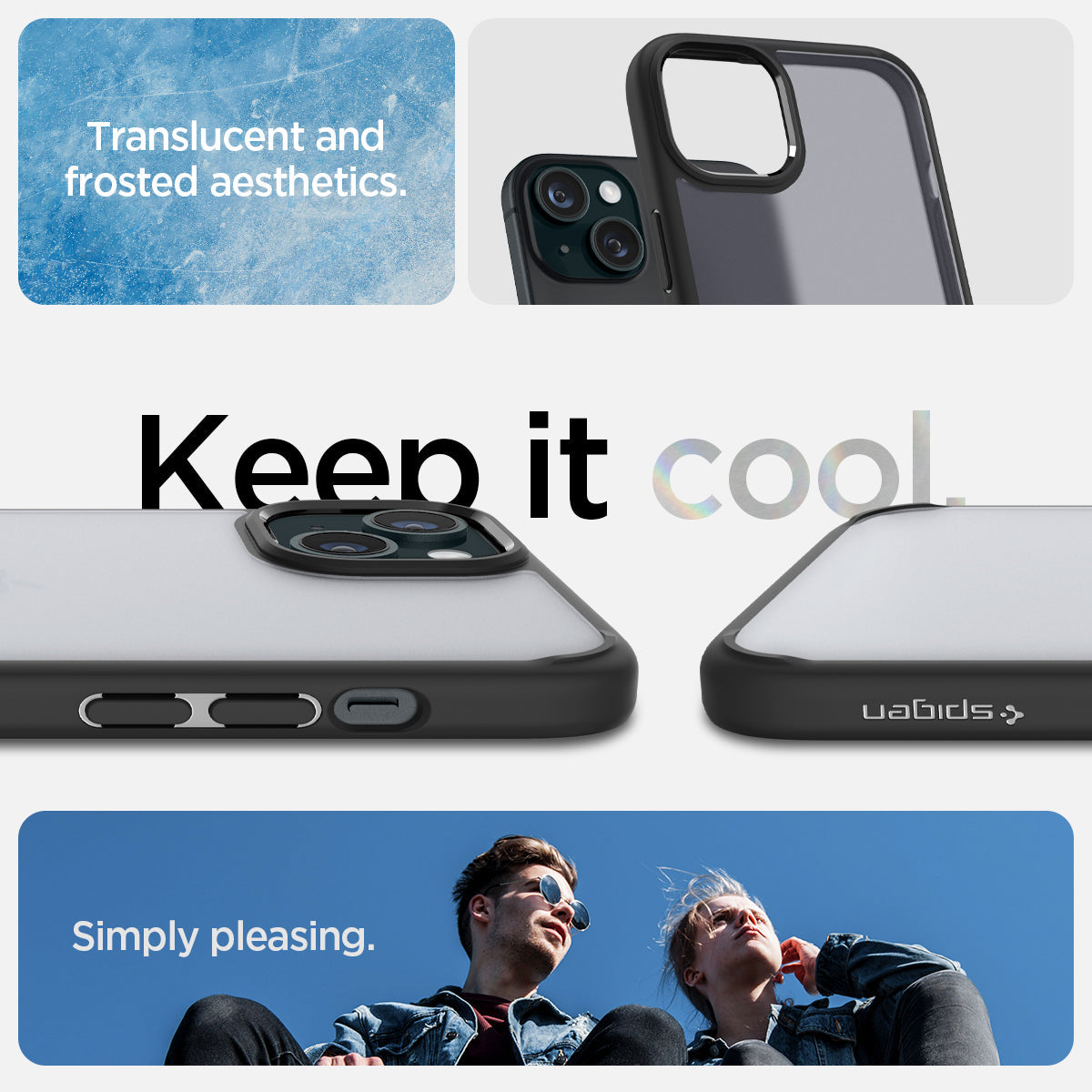 ACS06797 - iPhone 15 Case Ultra Hybrid in frost black showing the translucent and frosted aesthetics