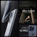 ACS06708 - iPhone 15 Pro Case Ultra Hybrid in frost clear showing the compatibility only with iPhone 15 Pro. Not compatible with iPhone 15 | 15 Plus or 15 Pro Max