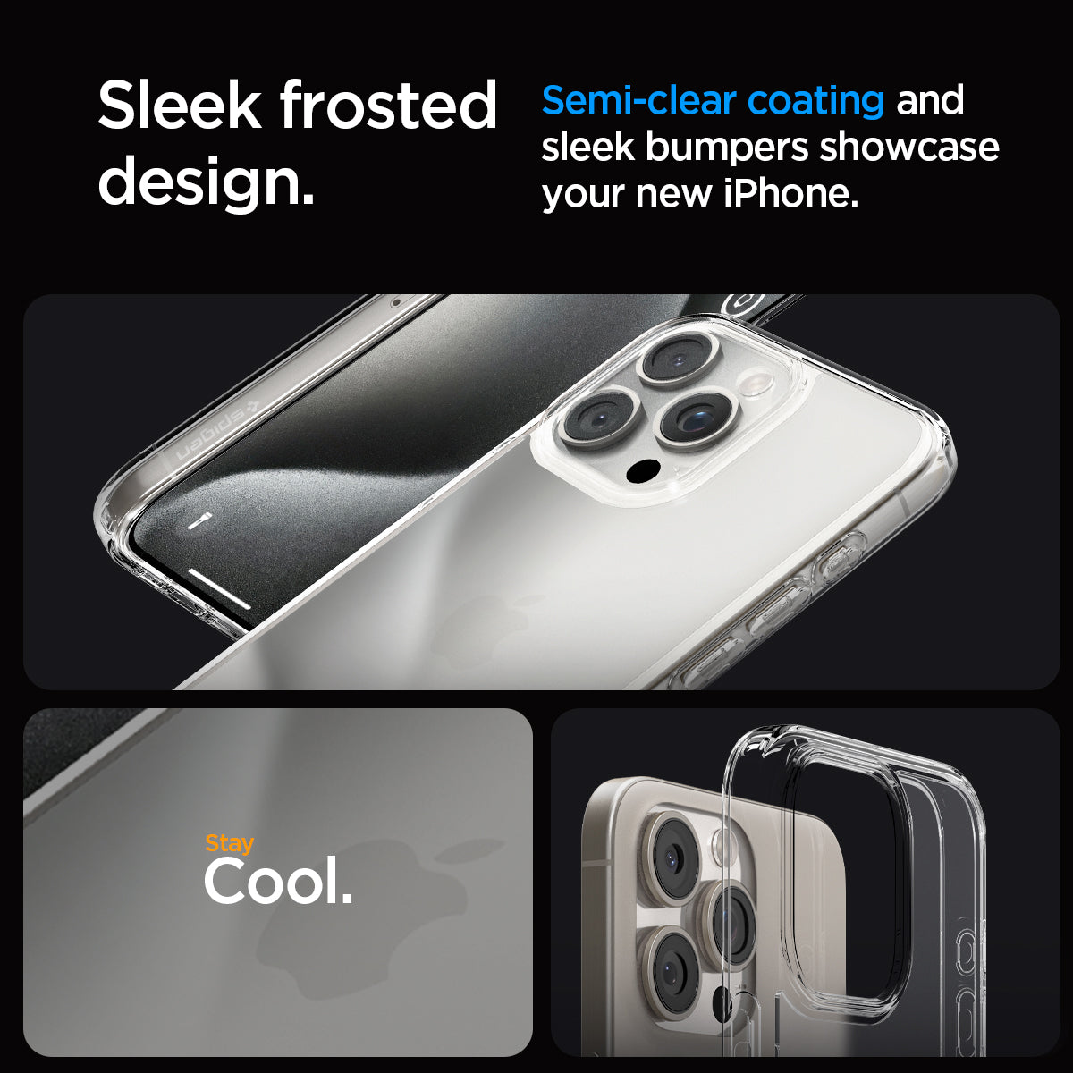 ACS06708 - iPhone 15 Pro Case Ultra Hybrid in frost clear showing the sleek and frosted design. Semi-clear coating and sleek bumpers showcase your new iPhone