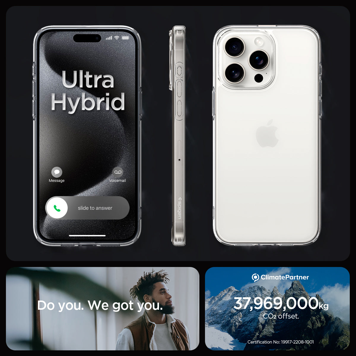 ACS06708 - iPhone 15 Pro Case Ultra Hybrid in frost clear showing the different angles