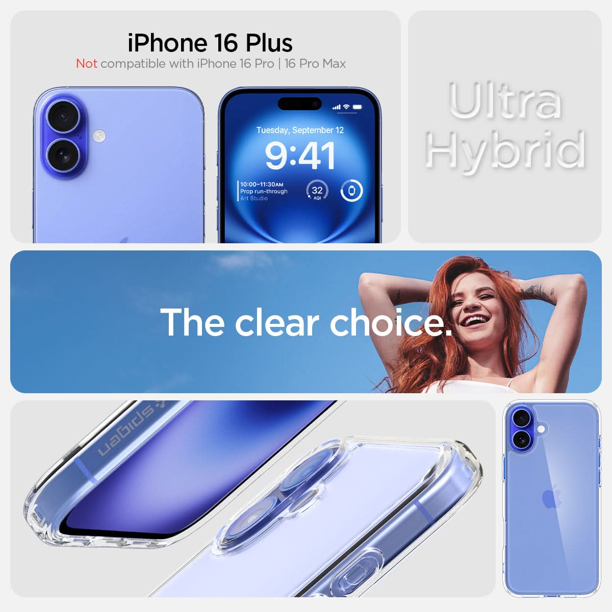 ACS08069 - iPhone 16 Plus Case Ultra Hybrid in Crystal Clear iPhone 16 plus. not compatible with iPhone 16 pro, 16 pro max. ultra hybrid. the clear choice.