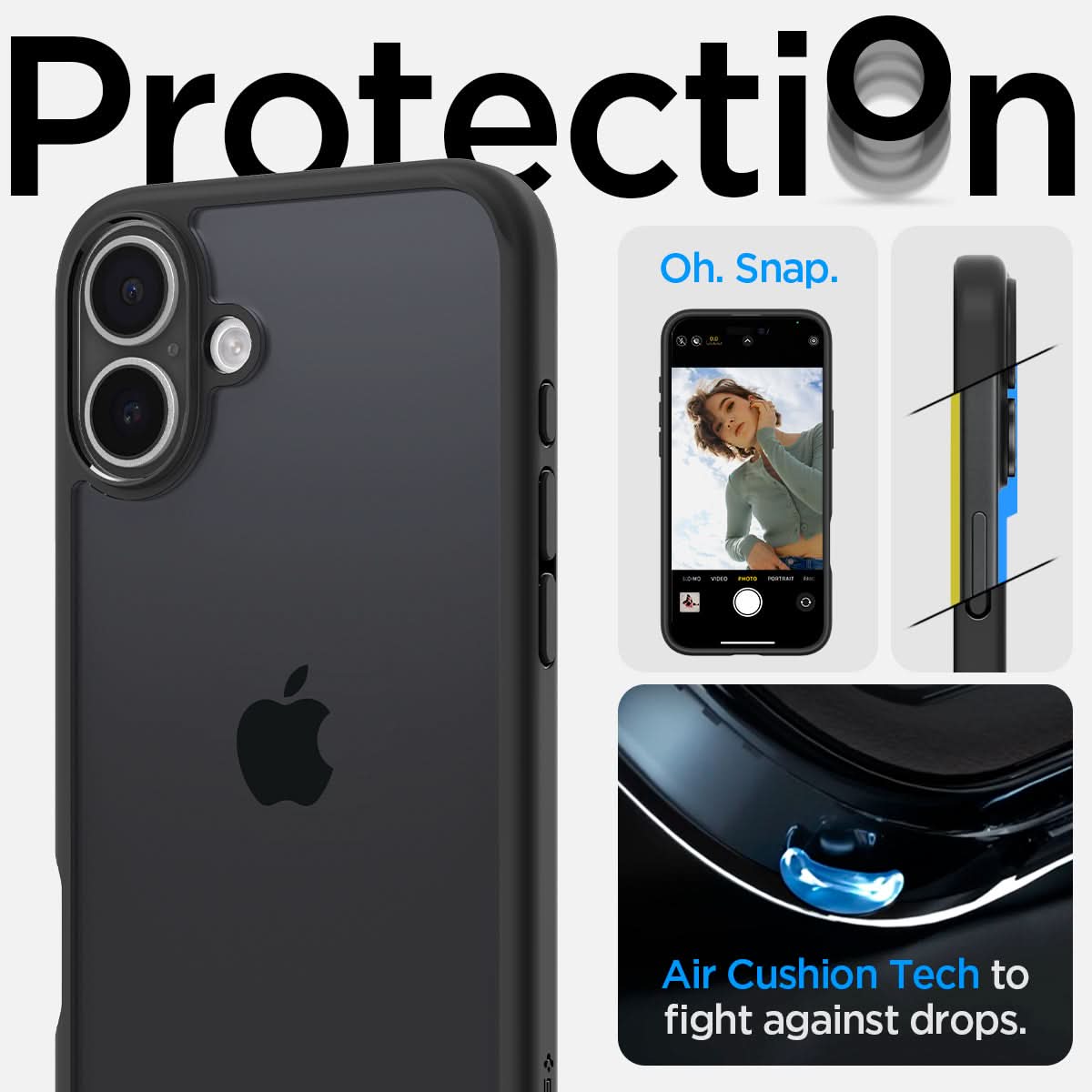 ACS08072 - iPhone 16 Plus Case Ultra Hybrid in Matte Black protection. Oh snap. air cushion tech to fight against drops.