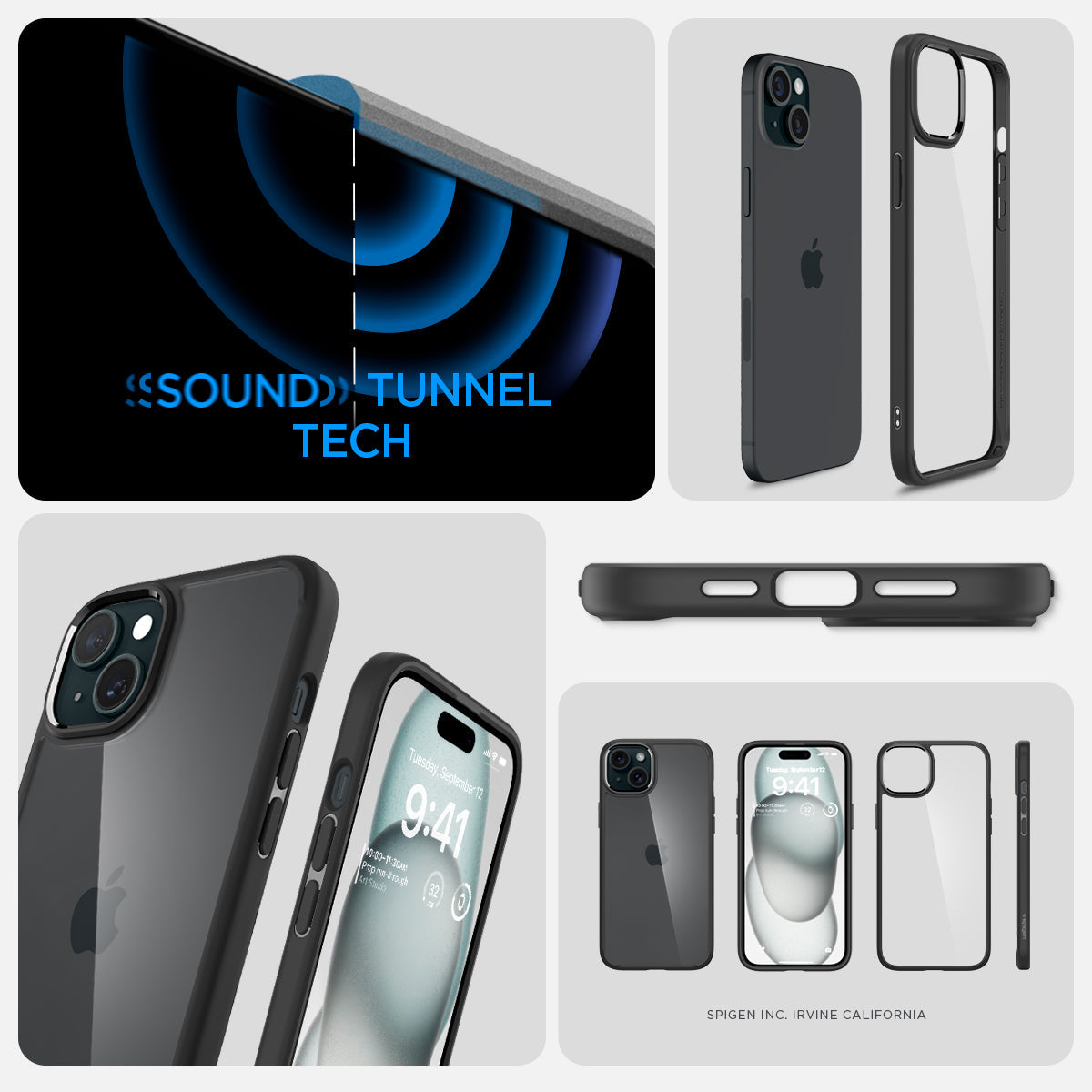 ACS06657 - iPhone 15 Plus Case Ultra Hybrid in matte black showing the sound tunnel tech