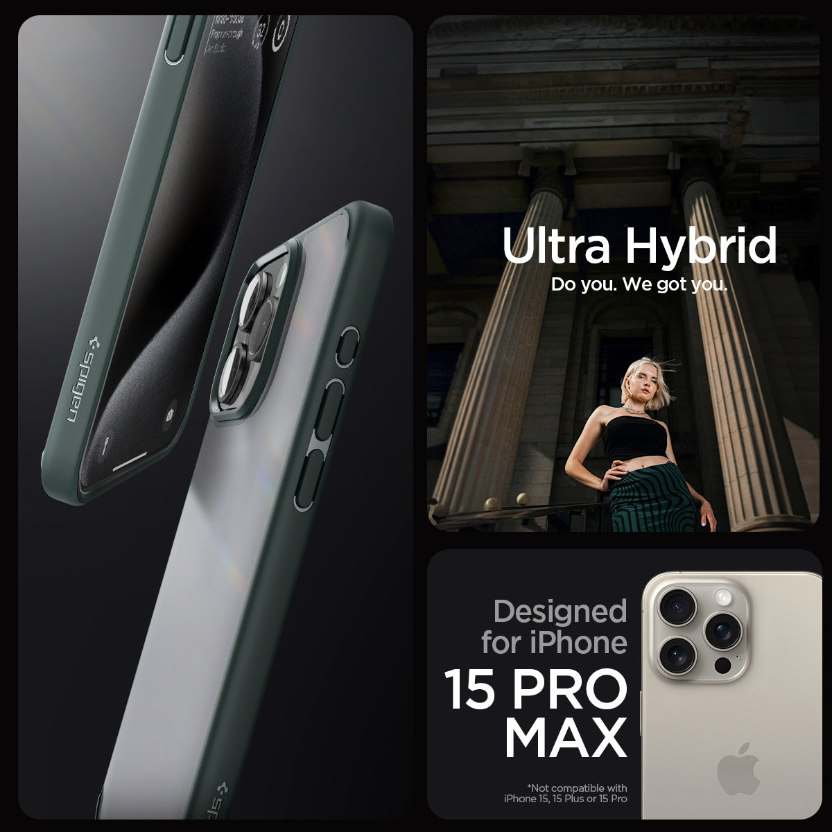ACS06569 - iPhone 15 Pro Max Case Ultra Hybrid in frost green showing the compatibility only with iPhone 15 Pro Max. Not compatible with iPhone 15 | 15 Plus or 15 Pro