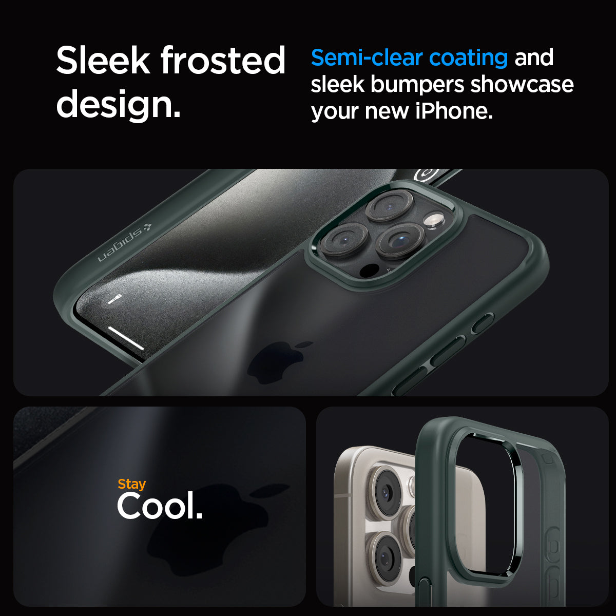 ACS06569 - iPhone 15 Pro Max Case Ultra Hybrid in frost green showing the sleek and frosted design. Semi-clear coating and sleek bumpers showcase your new iPhone
