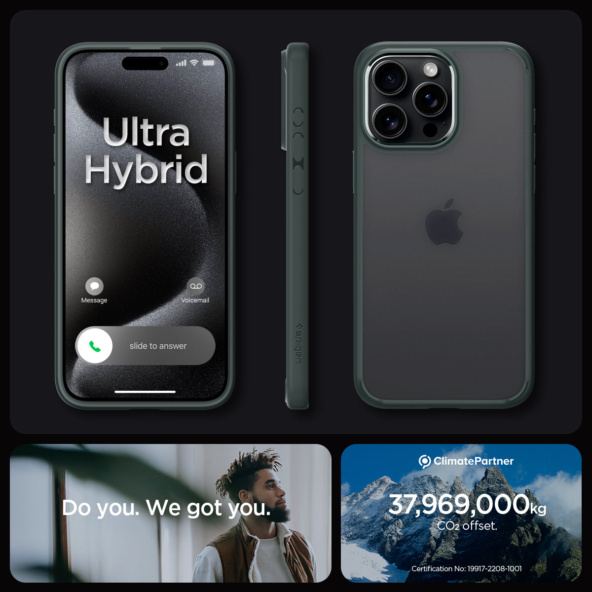 ACS06569 - iPhone 15 Pro Max Case Ultra Hybrid in frost green showing the different angles