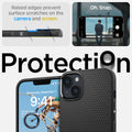 ACS05037 - iPhone 14 Case Liquid Air in matte black showing the raised edges prevent surface scratches on the camera and screen