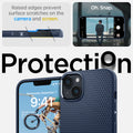 ACS05038 - iPhone 14 Case Liquid Air in navy blue showing the raised edges prevent surface scratches on the camera and screen