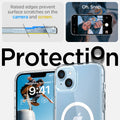 ACS04902 - iPhone 14 Plus Case Ultra Hybrid (MagFit) in white showing raised edges prevent surface scratches on the camera and screen. protection