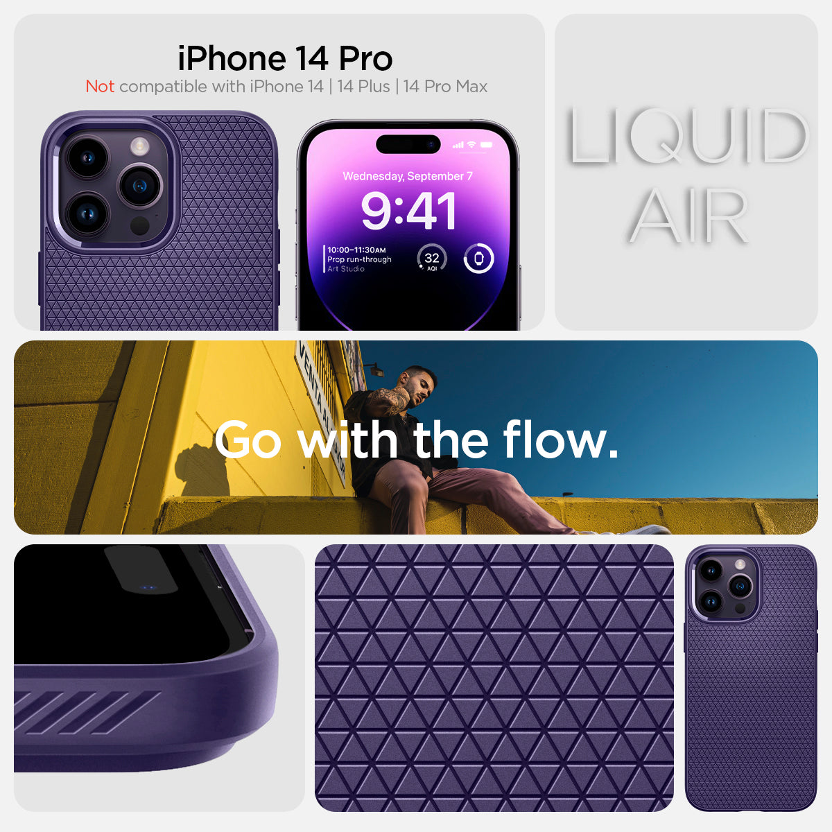 ACS05578 - iPhone 14 Pro Case Liquid Air in deep purple showing the compatibility only with iPhone 14 Pro. Not compatible with iPhone 14 | 14 Plus | 14 Pro Max