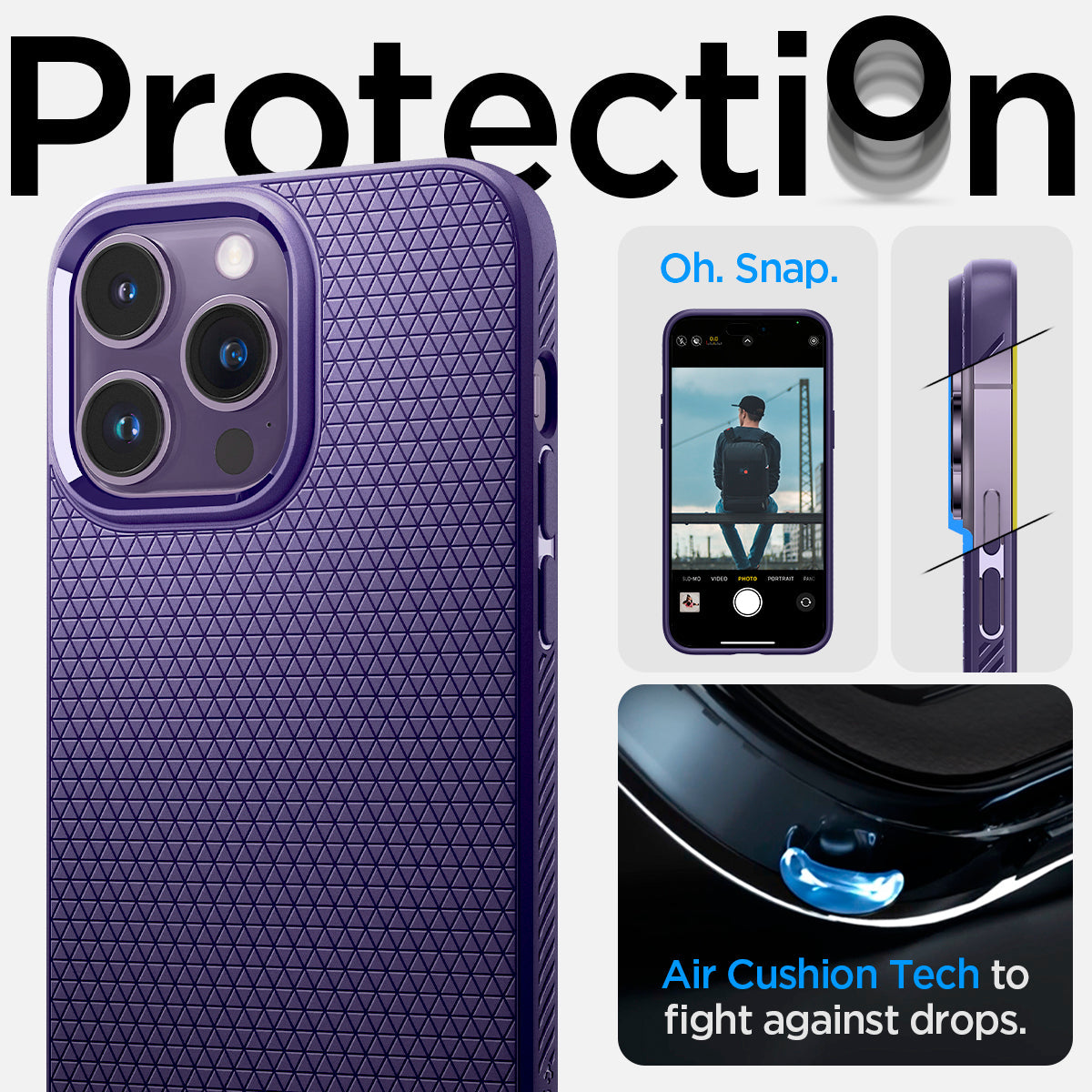 ACS05578 - iPhone 14 Pro Case Liquid Air in deep purple showing the protection. Air Cushion Tech to fight against drops