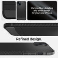 ACS05036 - iPhone 14 Case Rugged Armor (MagFit) in matte black showing carbon fiber detailing and sleek design for your new iPhone. Refined design.