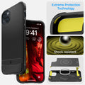 ACS05036 - iPhone 14 Case Rugged Armor (MagFit) in matte black showing shock resist. Extreme protection technology.