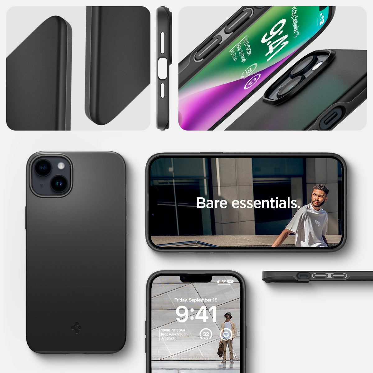 ACS04788 - iPhone 14 Case Thin Fit in black showing the bare essentials