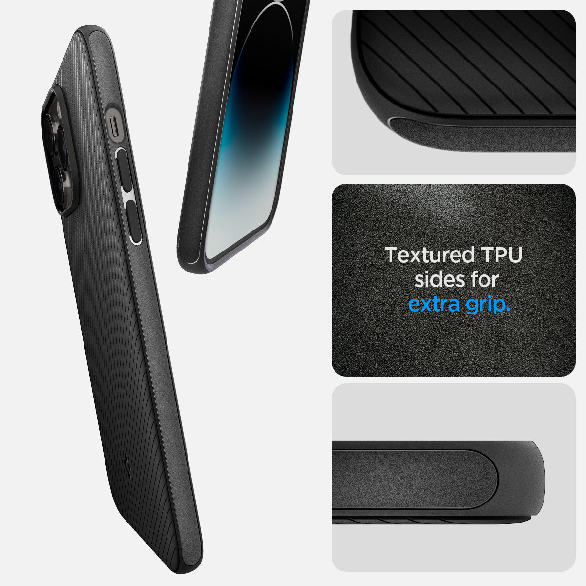 ACS04989 - iPhone 14 Pro Case Mag Armor (MagFit) in matte black showing textured TPU sides for extra grip.
