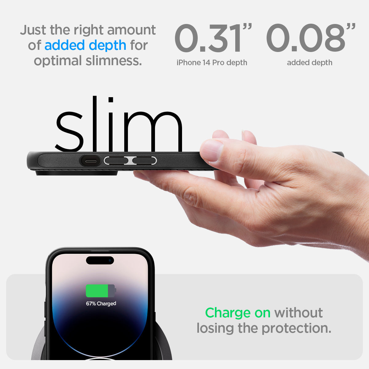 ACS04989 - iPhone 14 Pro Case Mag Armor (MagFit) in matte black  just the right amount of added depth for optimal slimness. Charge on without losing the protection.