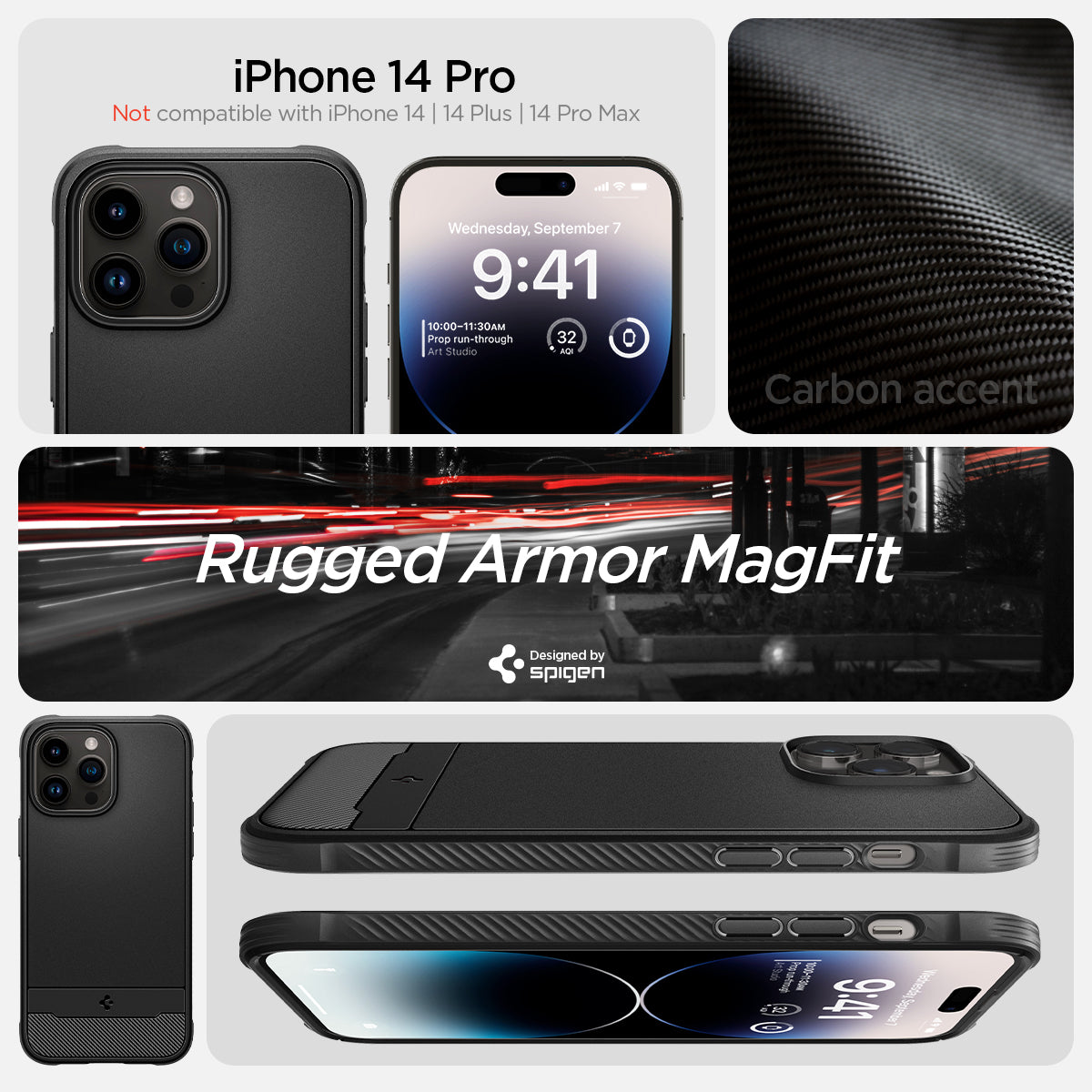 ACS04956 - iPhone 14 Pro Case Rugged Armor (MagFit) iPhone 14 pro max. not compatible with iPhone 14 , 14 plus, 14 pro. Rugged armor magfit.