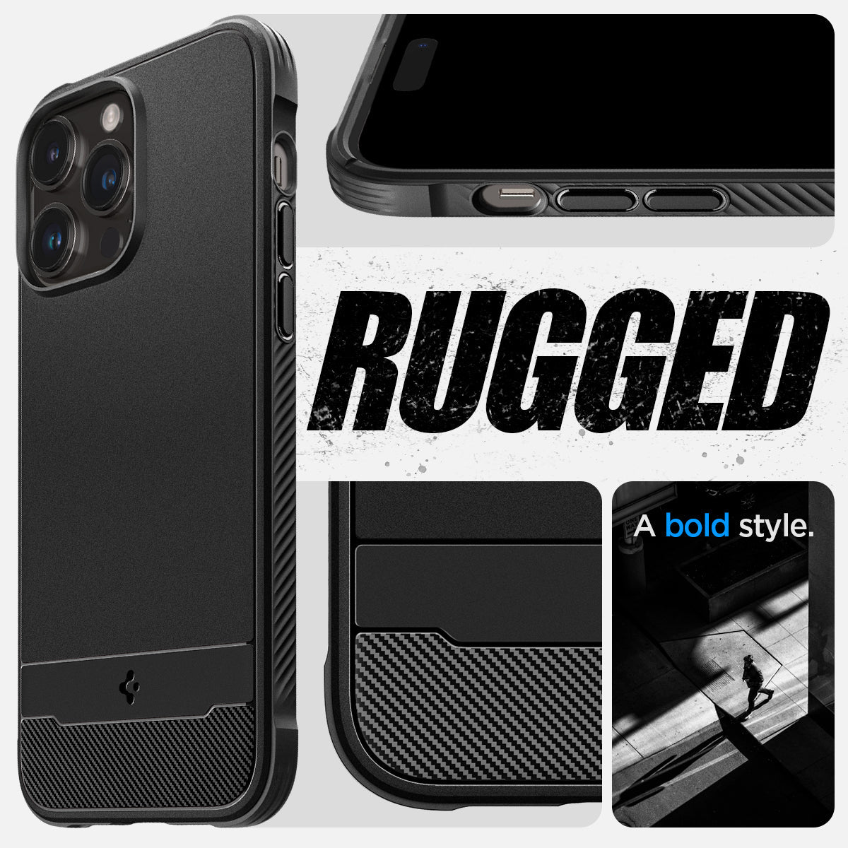 ACS04956 - iPhone 14 Pro Case Rugged Armor (MagFit) showing rugged. A bold style.