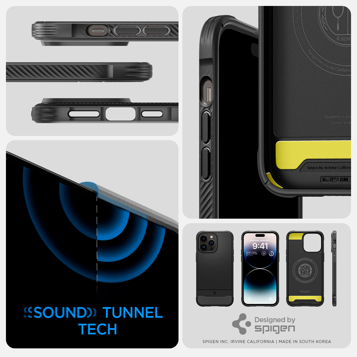 ACS04956 - iPhone 14 Pro Case Rugged Armor (MagFit) showing sound tunnel tech.