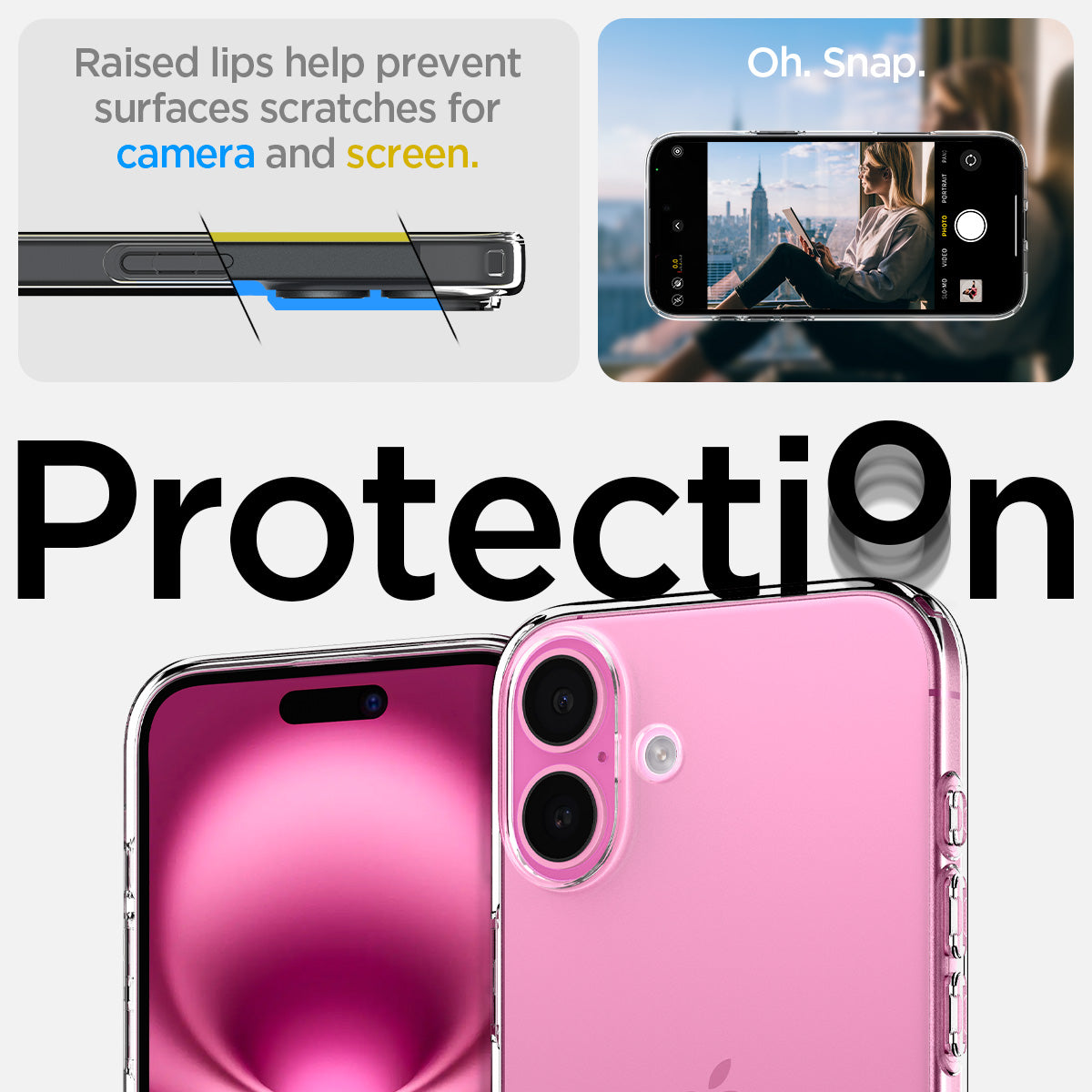ACS08190 - iPhone 16 Case Liquid Crystal in Crystal Clear  raised lips help prevent surfaces scratches for camera and screen. oh snap. protection.