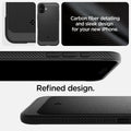 ACS08087 - iPhone 16 Plus Case Rugged Armor (MagFit) in Matte Black showing the carbon fiber detailing and sleek design for your new iPhone. Refined design