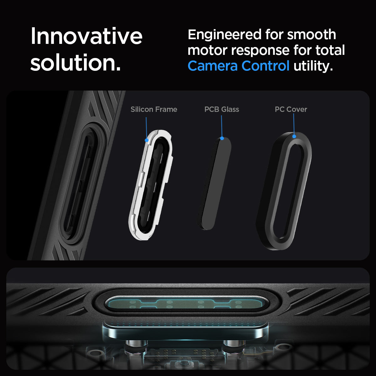ACS09116 - iPhone 16 Pro Case Liquid Air T (MagFit + Camera Control) in Matte Black showing the innovative solution. Engineered for smooth motor response for total Camera Control utility.