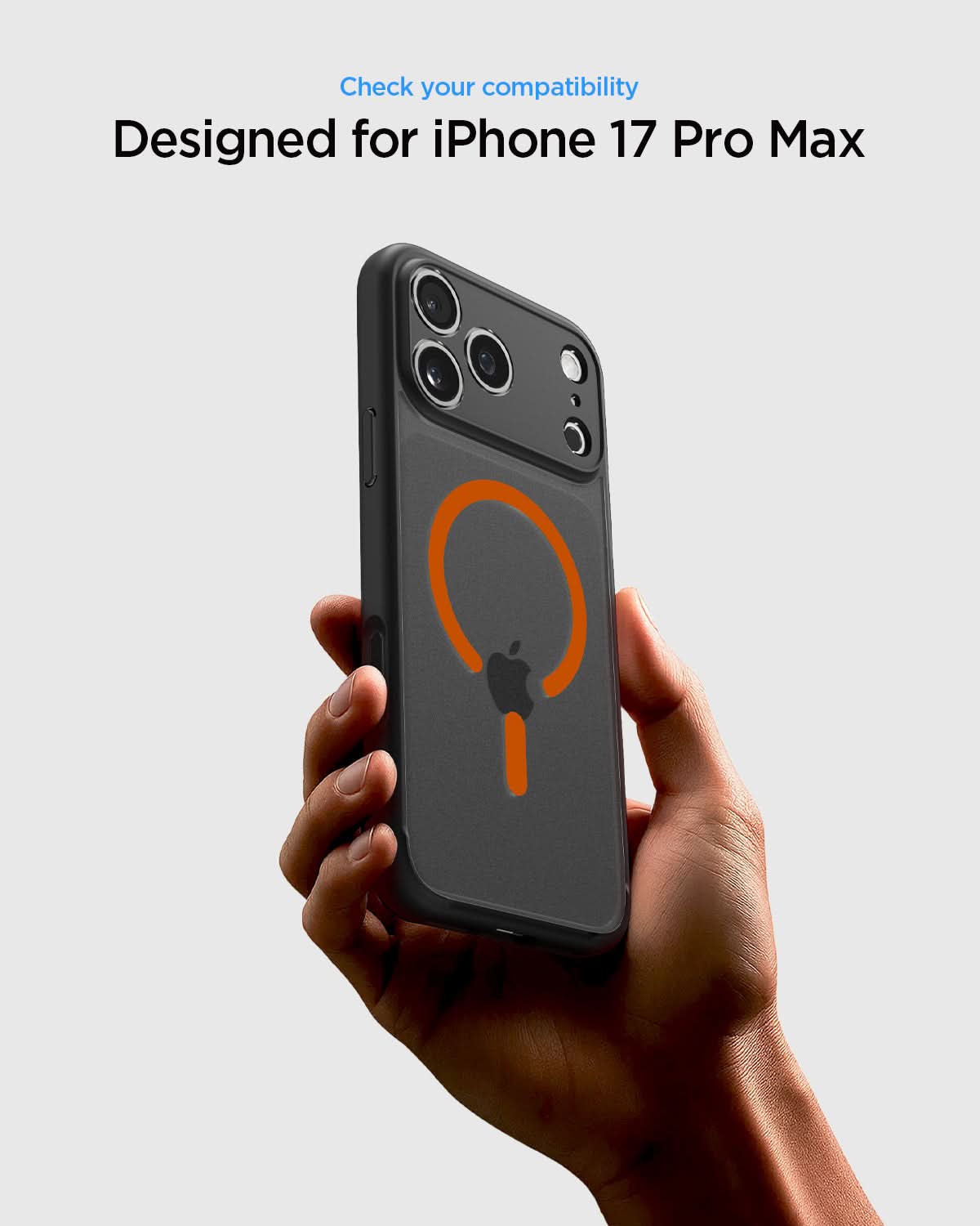 ACS10480 - iPhone 17 Pro Max Ultra Hybrid (MagFit) in Frost Black Orange showing check your compatibility