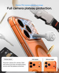 ACS11110 - iPhone 17 Pro Ultra Hybrid (MagFit) in Clear Orange showing precise TPU camera plateau coverage. full camera plateau protection.