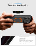 ACS10480 - iPhone 17 Pro Max Ultra Hybrid (MagFit) in Frost Black Orange showing precise cutouts. seamless functionality. easy approach. experience quick and easy access to the camera control button with its complete capacity.