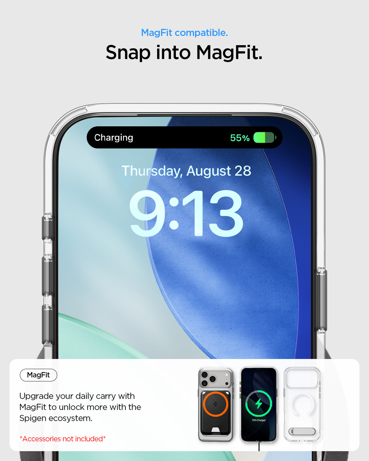 ACS09946 - iPhone 17 Pro Case Ultra Hybrid S (MagFit) showing the MagFit compatibility. Snap into MagFit. Upgrade daily carry with MagFit to unlock more with Spigen ecosystem.