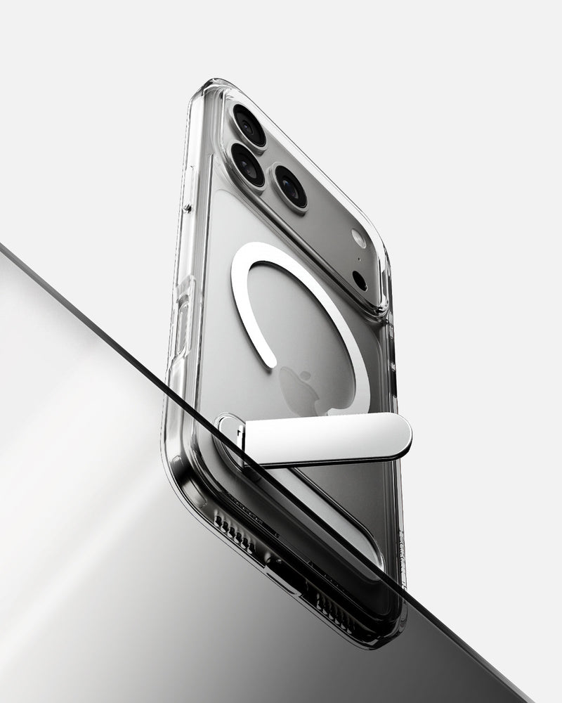 ACS09893 - iPhone 17 Pro Max Case Ultra Hybrid S (MagFit) showing the device with kickstand extending out