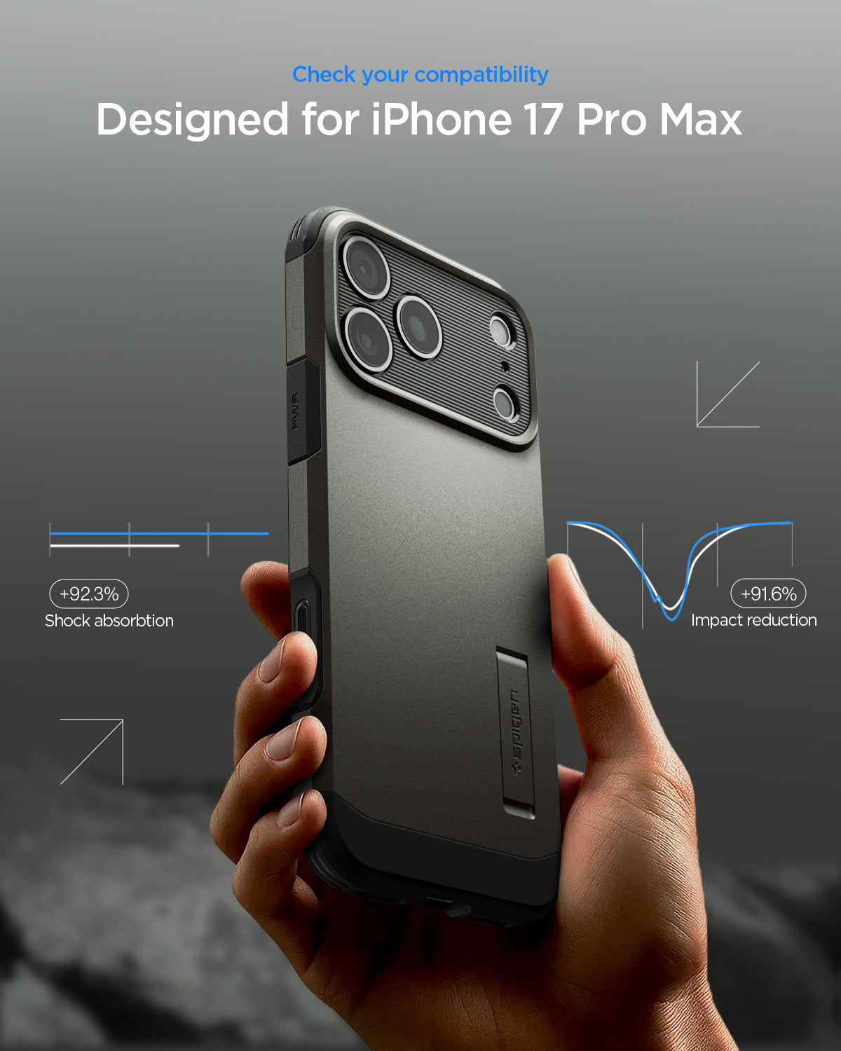 ACS09898 - iPhone 17 Pro Max Case Tough Armor T AI (MagFit) in gunmetal showing check your compatibility