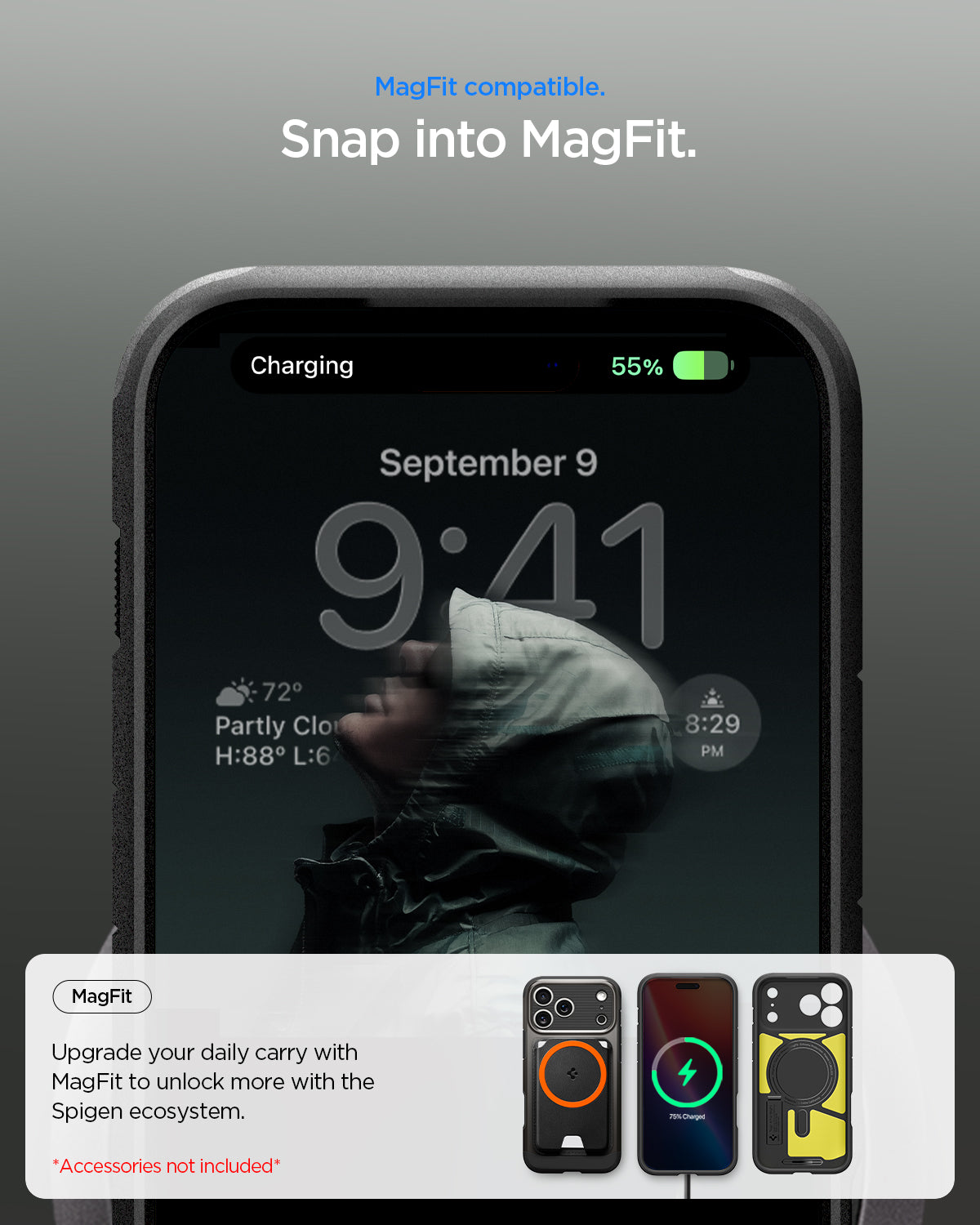 ACS09898 - iPhone 17 Pro Max Case Tough Armor T AI (MagFit) in gunmetal showing magfit compatible. snap into magfit.