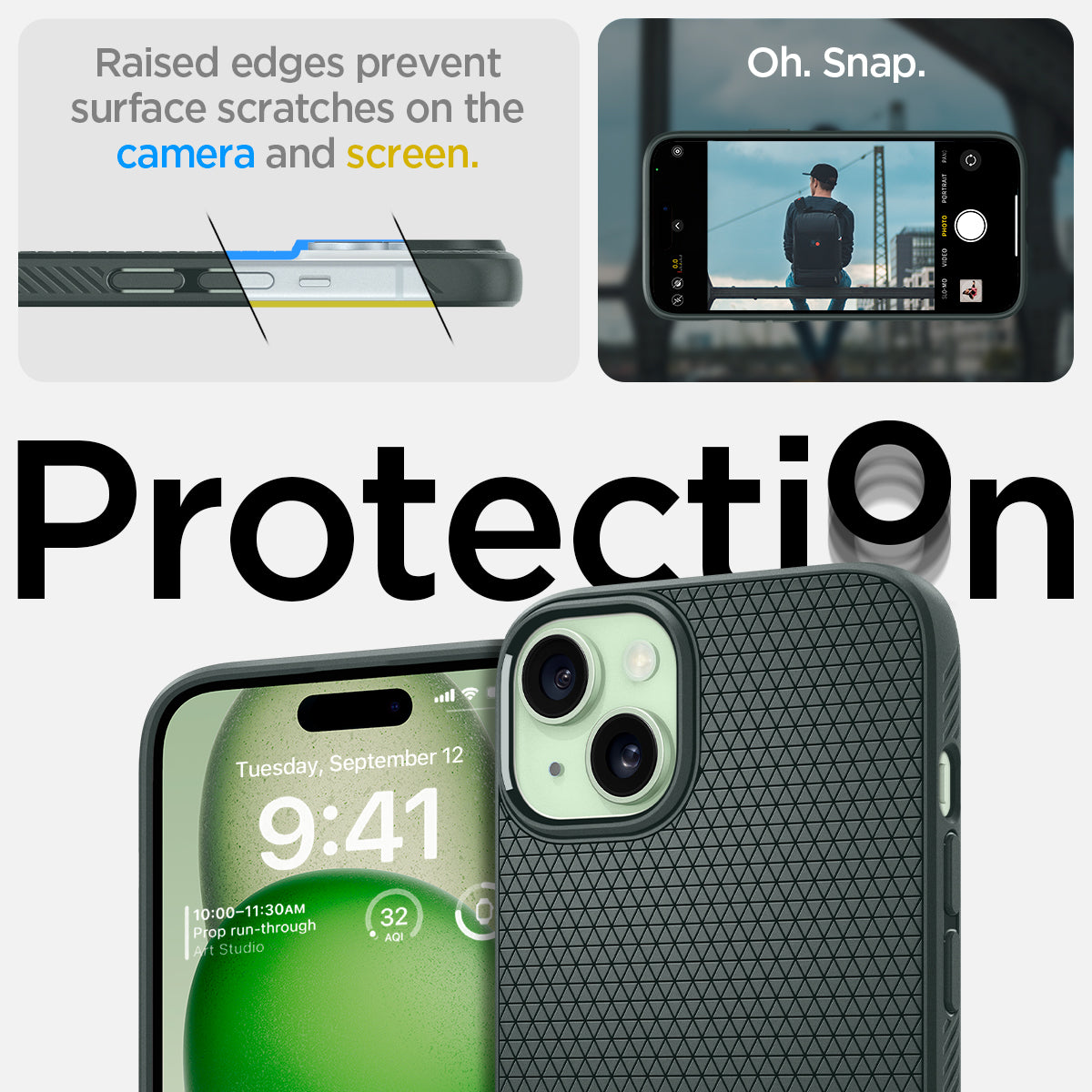 ACS06792 - iPhone 15 Case Liquid Air in abyss green raised edges prevent surface scratches on the camera and screen
