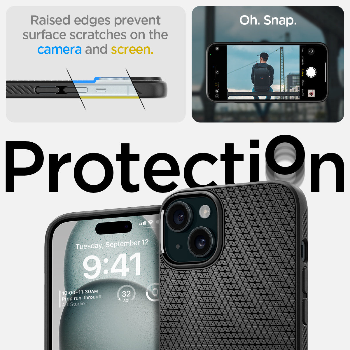 ACS06790 - iPhone 15 Case Liquid Air in black raised edges prevent surface scratches on the camera and screen
