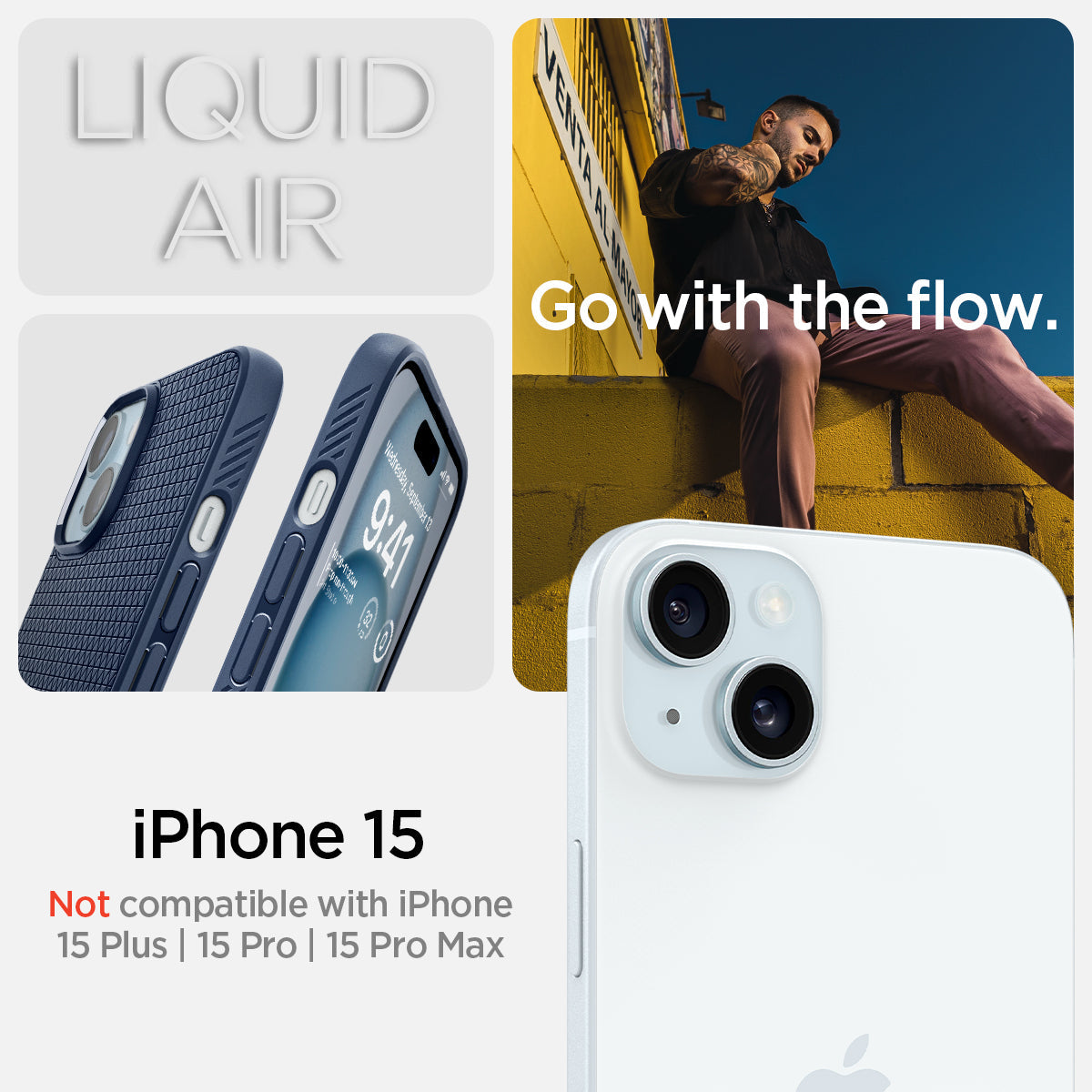 ACS06791 - iPhone 15 Case Liquid Air in navy blue showing the compatibility only with iPhone 15. Not compatible with iPhone 15 Plus | 15 Pro | 15 Pro Max