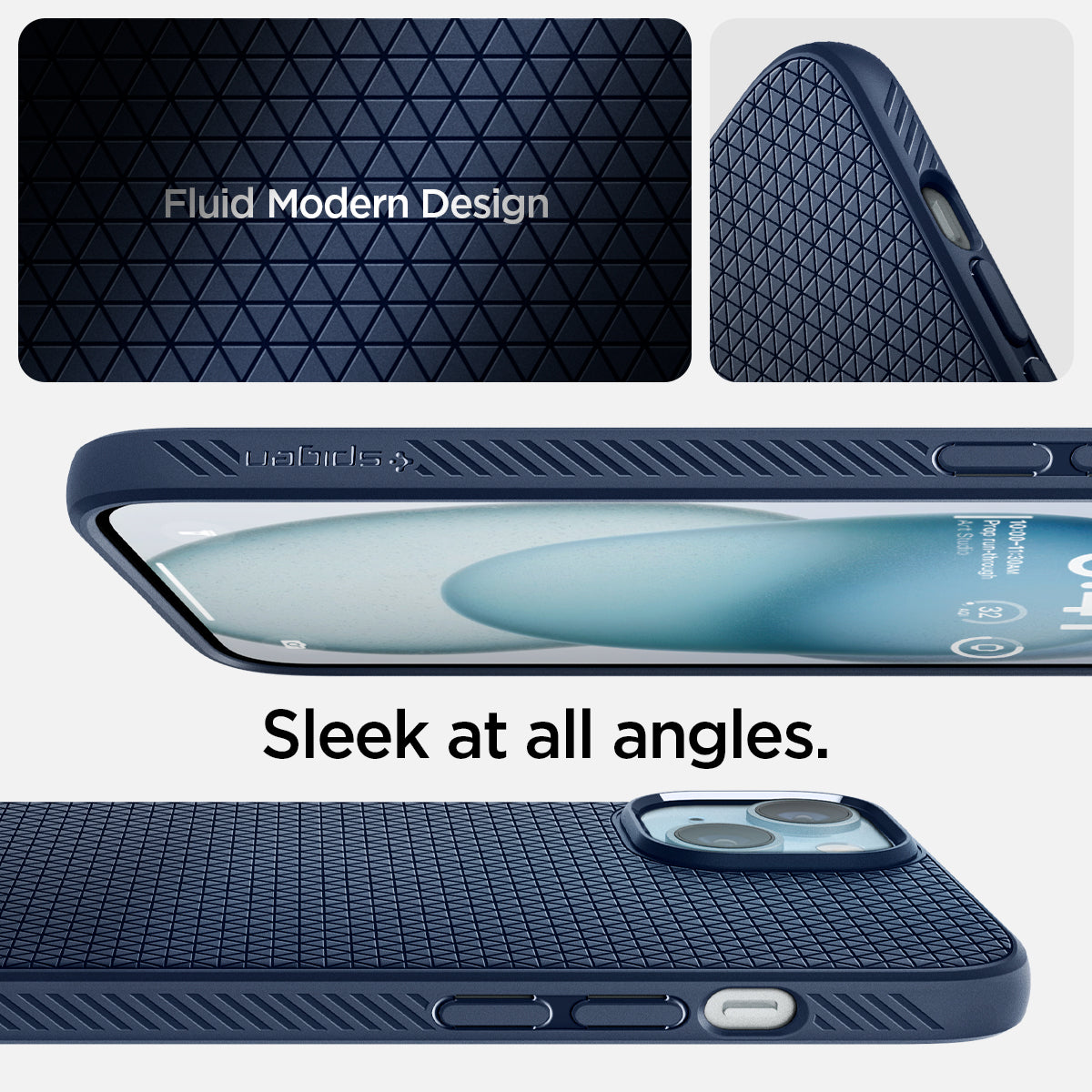 ACS06791 - iPhone 15 Case Liquid Air in navy blue  fluid modern design. Sleek at all angles