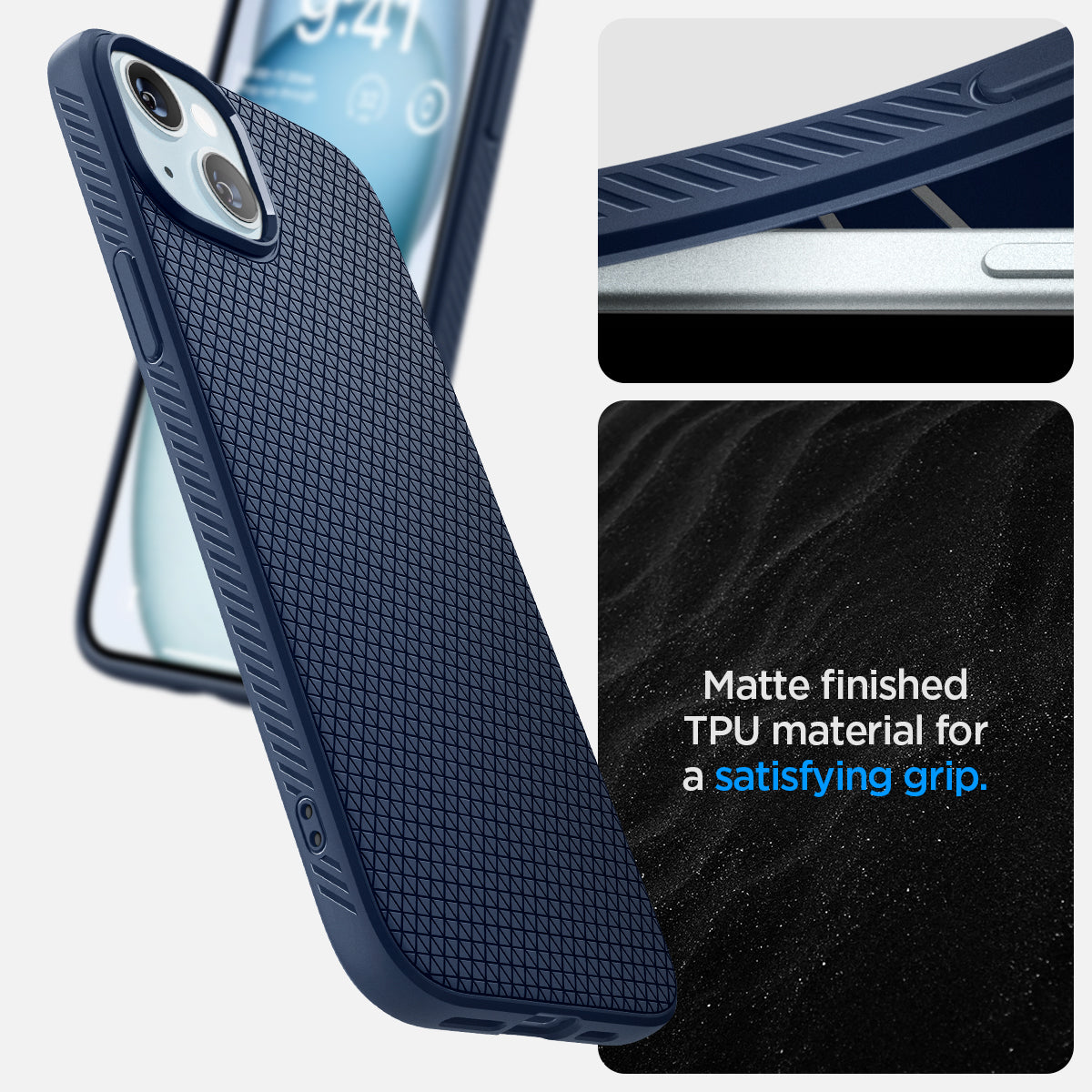 ACS06791 - iPhone 15 Case Liquid Air in navy blue matte finished TPU material for a satisfying grip