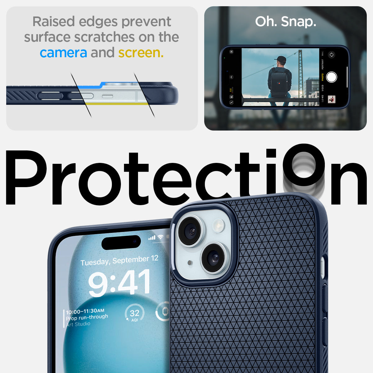 ACS06791 - iPhone 15 Case Liquid Air in navy blue raised edges prevent surface scratches on the camera and screen