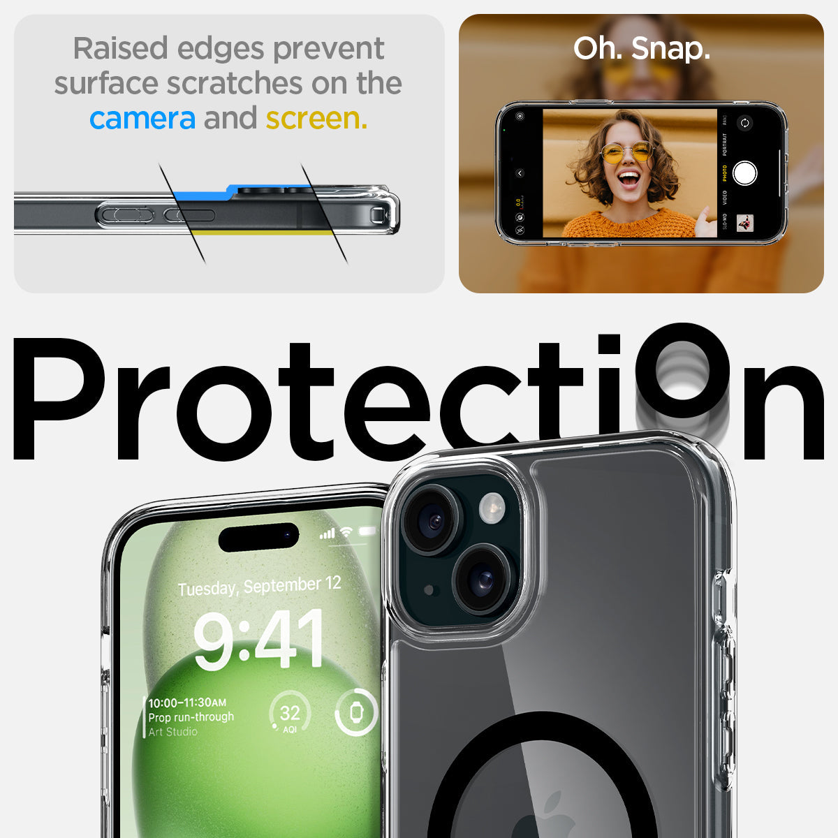 ACS06661 - iPhone 15 Plus Case Ultra Hybrid (MagFit) in black showing the protection