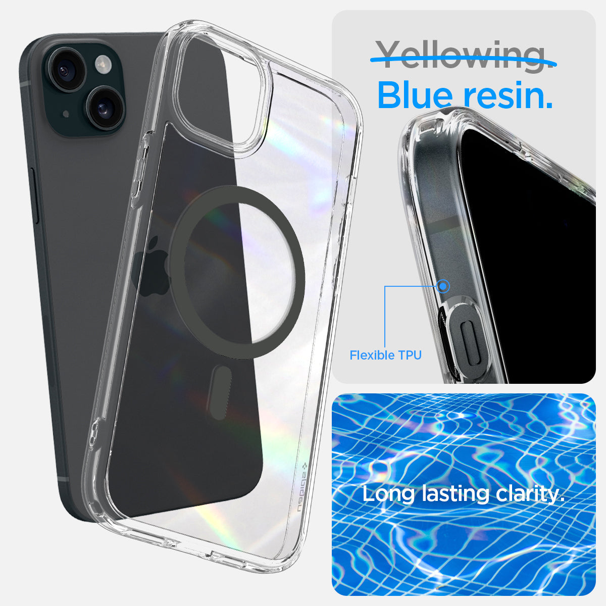 ACS06662 - iPhone 15 Plus Case Ultra Hybrid (MagFit) in graphite blue resin. long lasting clarity.