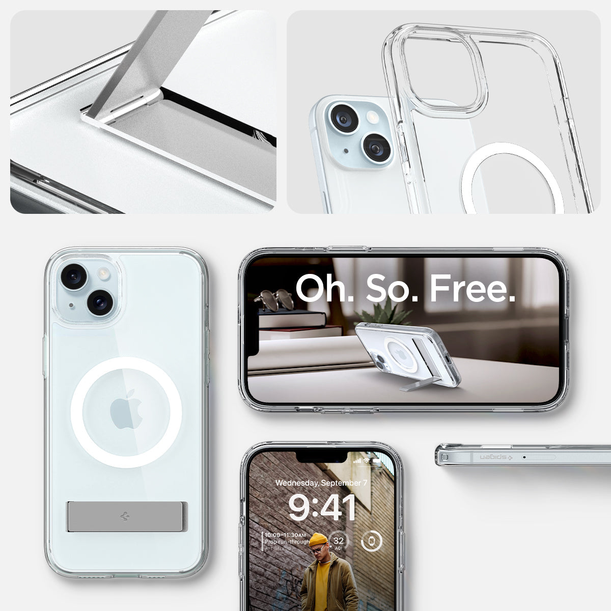 ACS06665 - iPhone 15 Plus Case Ultra Hybrid S (MagFit) in crystal clear showing the different angles