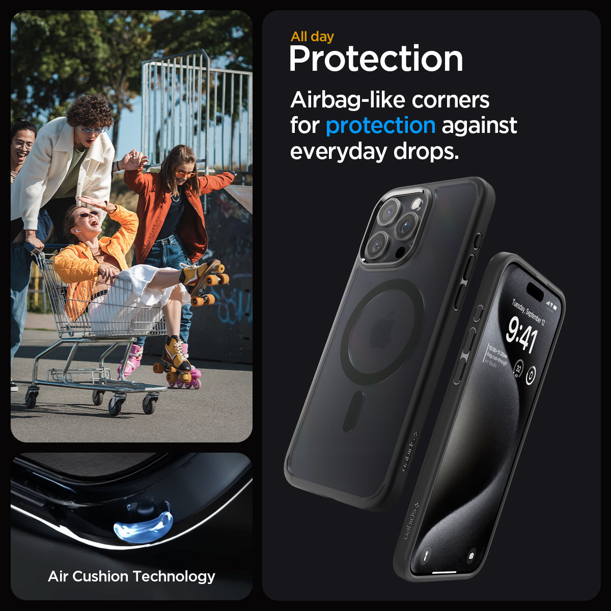 ACS06581 - iPhone 15 Pro Max Case Ultra Hybrid (MagFit) in frost black  all day protection. Airbag like corners for protection against everyday drops. air cushion technology.