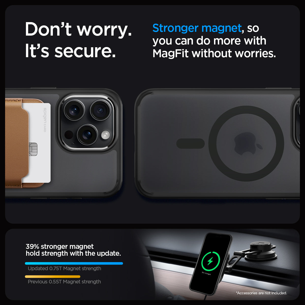 ACS06581 - iPhone 15 Pro Max Case Ultra Hybrid (MagFit) in frost black don't worry. It's secure. stronger magnet, so you can do more with magfit without worries.