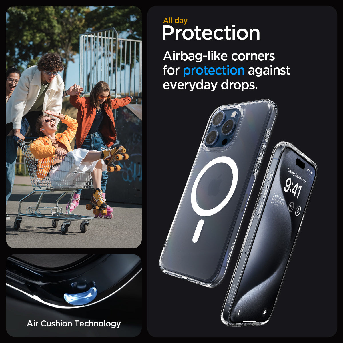 ACS06580 - iPhone 15 Pro Max Case Ultra Hybrid (MagFit) in frost clear  all day protection. Airbag like corners for protection against everyday drops. air cushion technology.