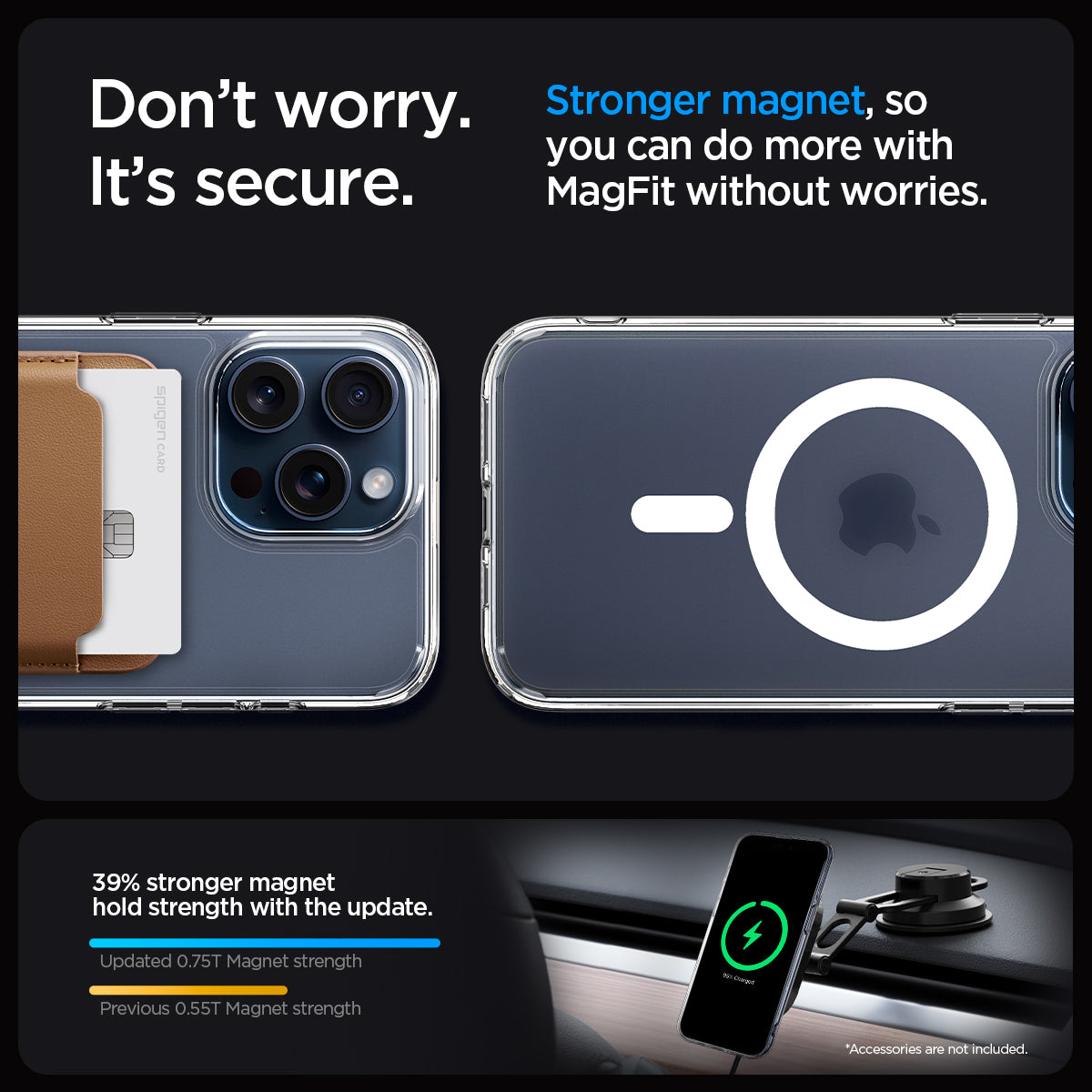 ACS06580 - iPhone 15 Pro Max Case Ultra Hybrid (MagFit) in frost clear don't worry. It's secure. stronger magnet, so you can do more with magfit without worries.